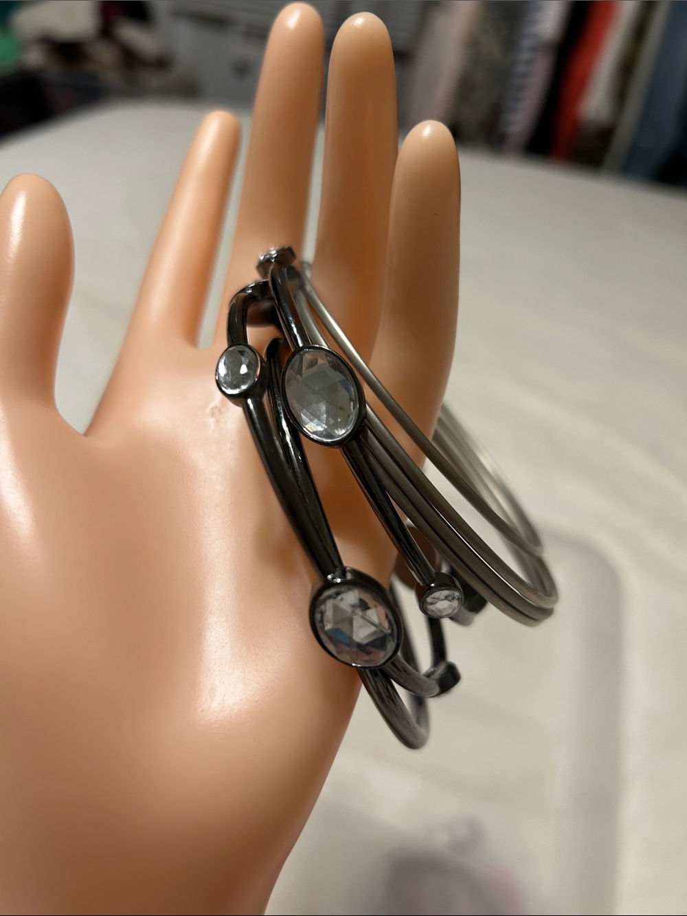 Gunmetal Crystal Accent Bangle Bracelet Set-seven bracelet.